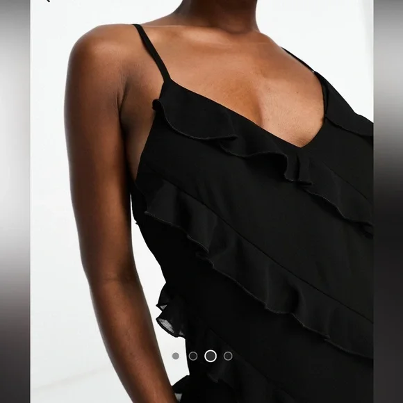 ASOS purchased / Rare London / strappy ruffle detail maxi dress w slit / black - Picture 5 of 13